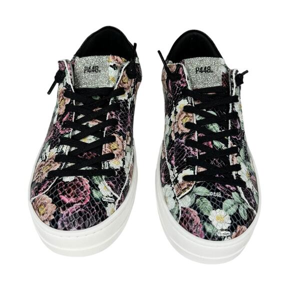 Anthropologie P448 John Flower Glitter Low Top Sneakers 38 8 New Black Floral - Picture 3 of 10